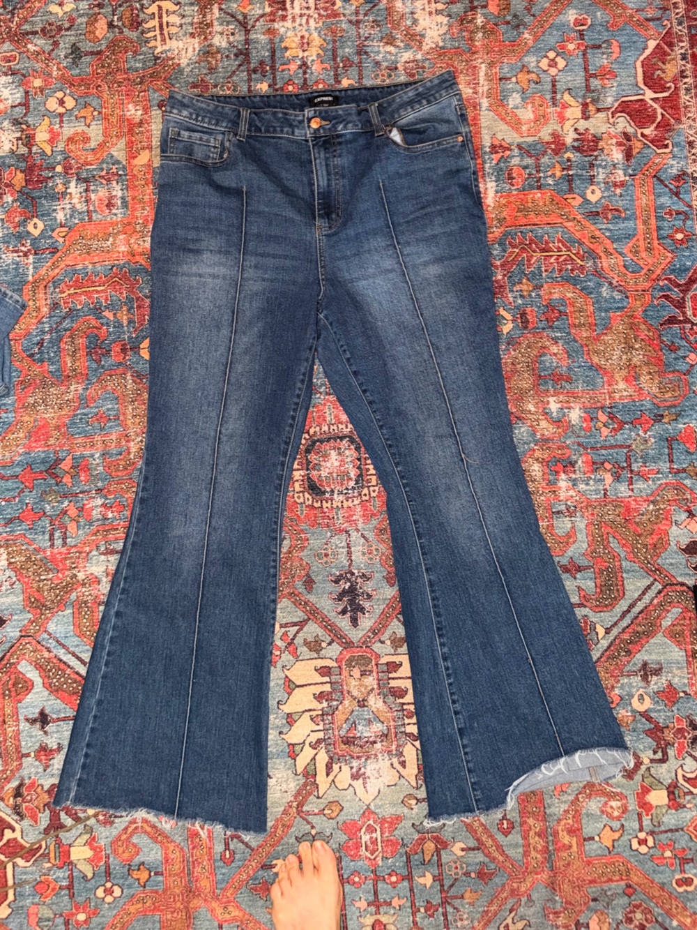 Express Dark Blue High-Rise Flare Jeans